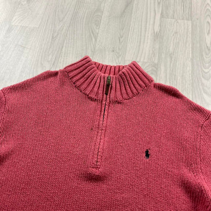 VINTAGE Y2K POLO RALPH LAUREN CHUNKY QUARTER ZIP KNITTED JUMPER PINK