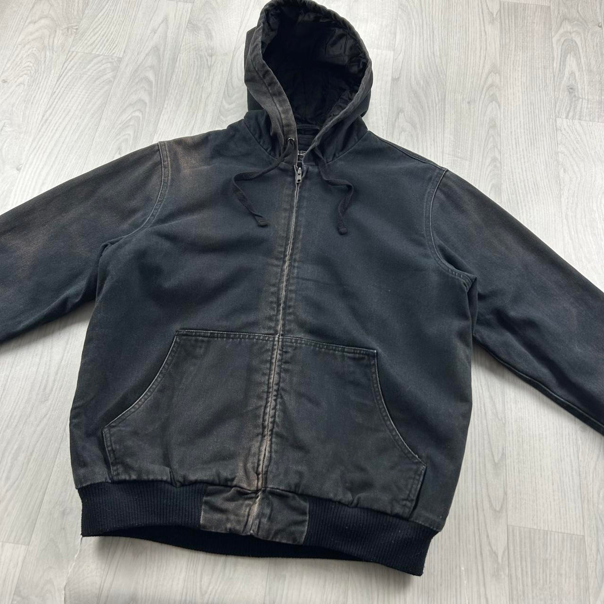 VINTAGE Y2K RSQ HOODED WORKWEAR BOMBER JACKET FADED BLACK