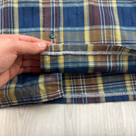 VINTAGE 00s CAMEL CHECKERED CROPPED SHORT SLEEVE BUTTON UP SHIRT NAVY