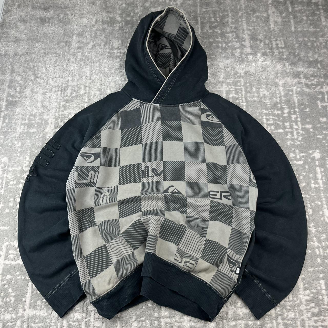 VINTAGE Y2K QUIKSILVER CHECKERED HOODIE BLACK GREY