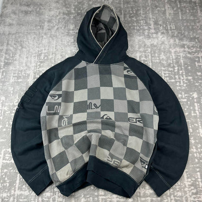 VINTAGE Y2K QUIKSILVER CHECKERED HOODIE BLACK GREY