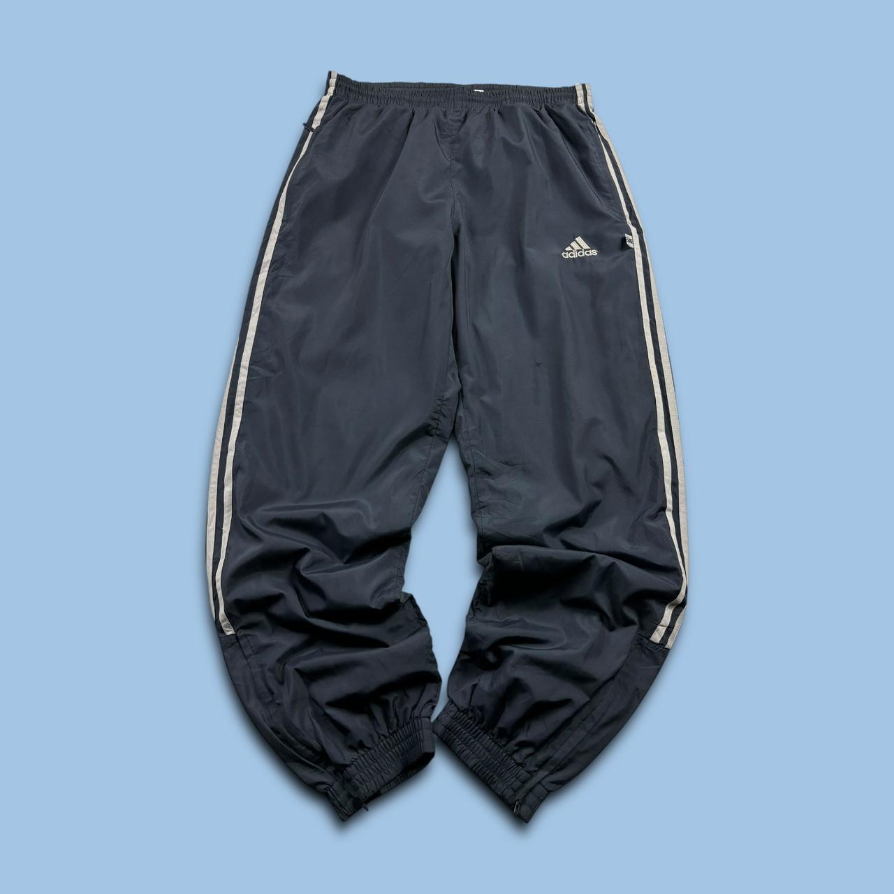 VINTAGE Y2K ADIDAS BAGGY TRACKSUIT BOTTOMS NAVY / GREY