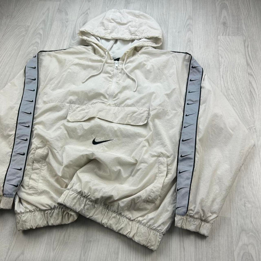 VINTAGE Y2K NIKE SWOOSH QUARTER ZIP WINDBREAKER JACKET WHITE