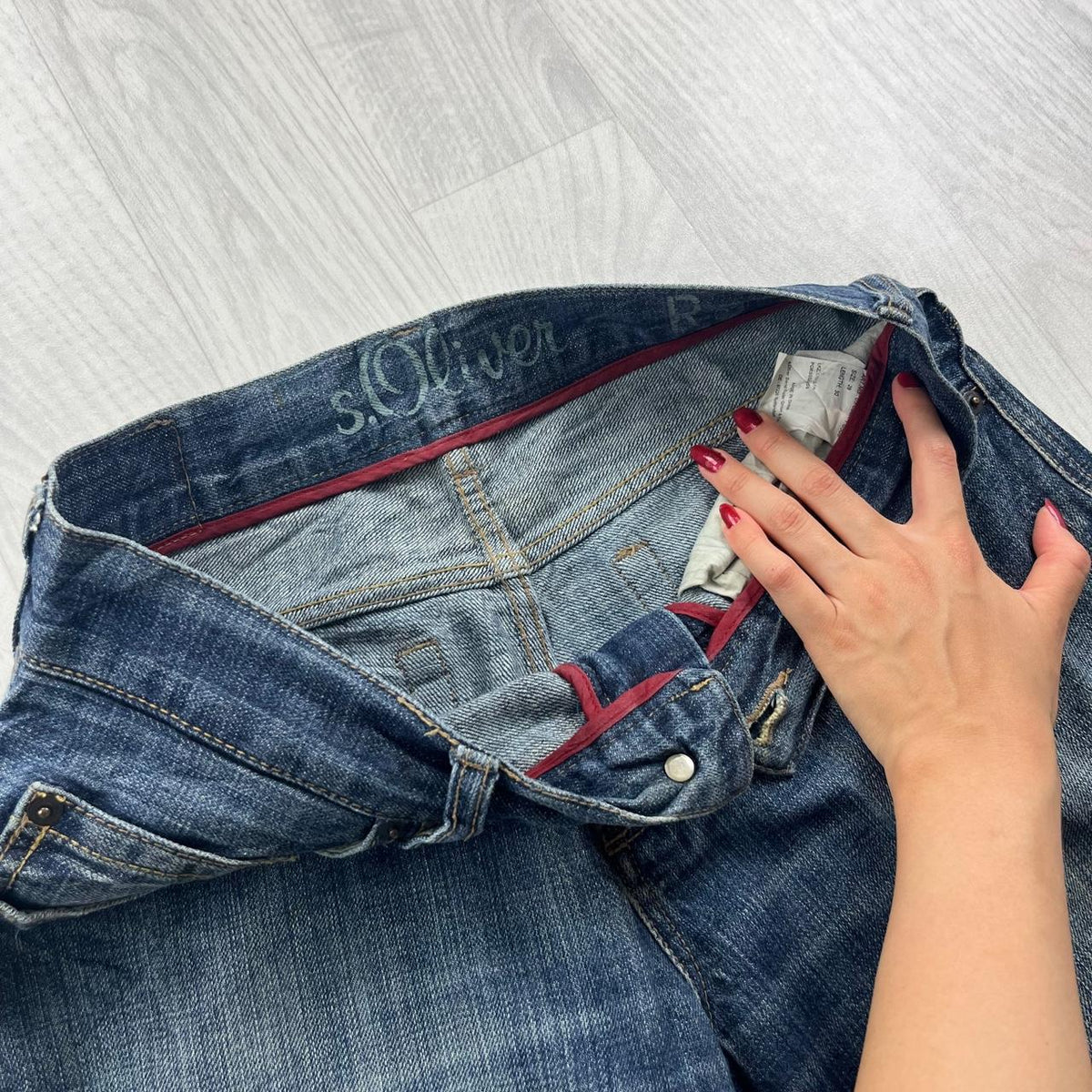 VINTAGE Y2K S OLIVER EMBROIDERED BAGGY BOOTCUT JEANS BLUE