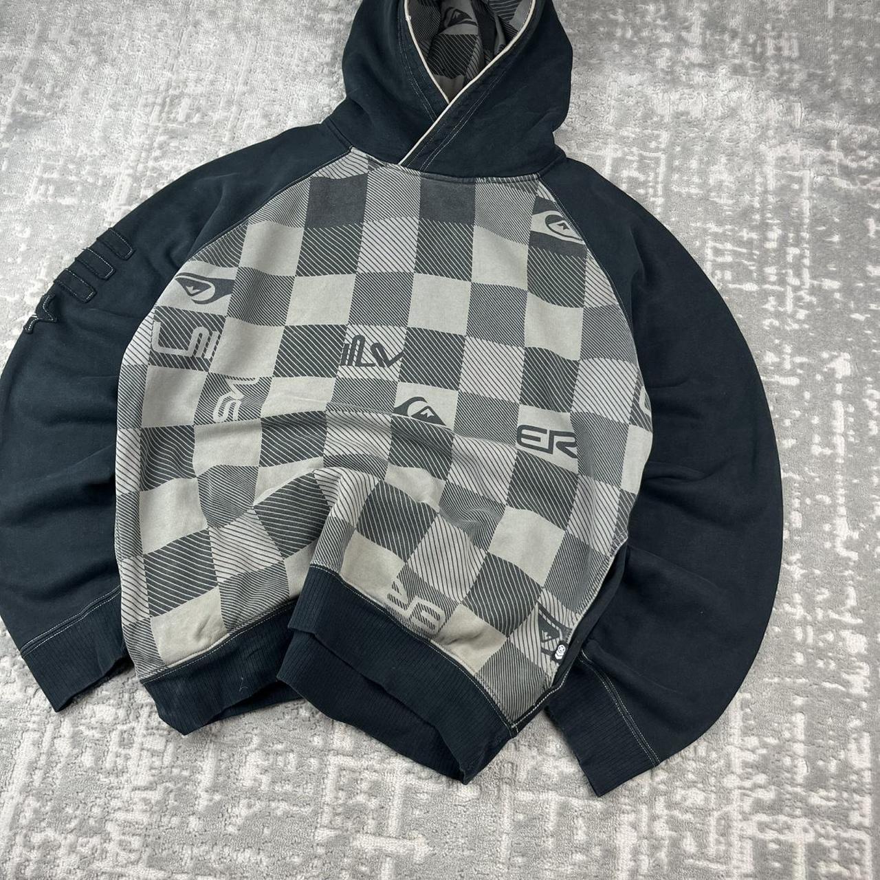 VINTAGE Y2K QUIKSILVER CHECKERED HOODIE BLACK GREY