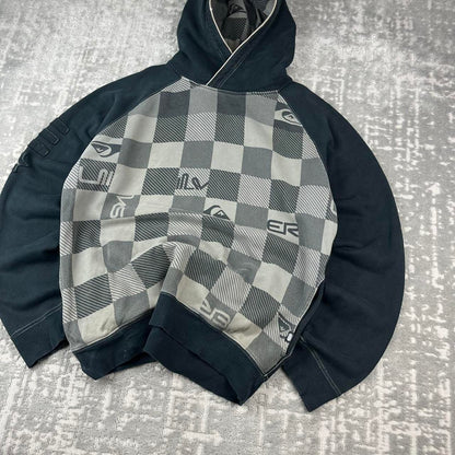 VINTAGE Y2K QUIKSILVER CHECKERED HOODIE BLACK GREY