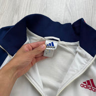 VINTAGE 90s ADIDAS WINDBREAKER TRACK JACKET WHITE / NAVY