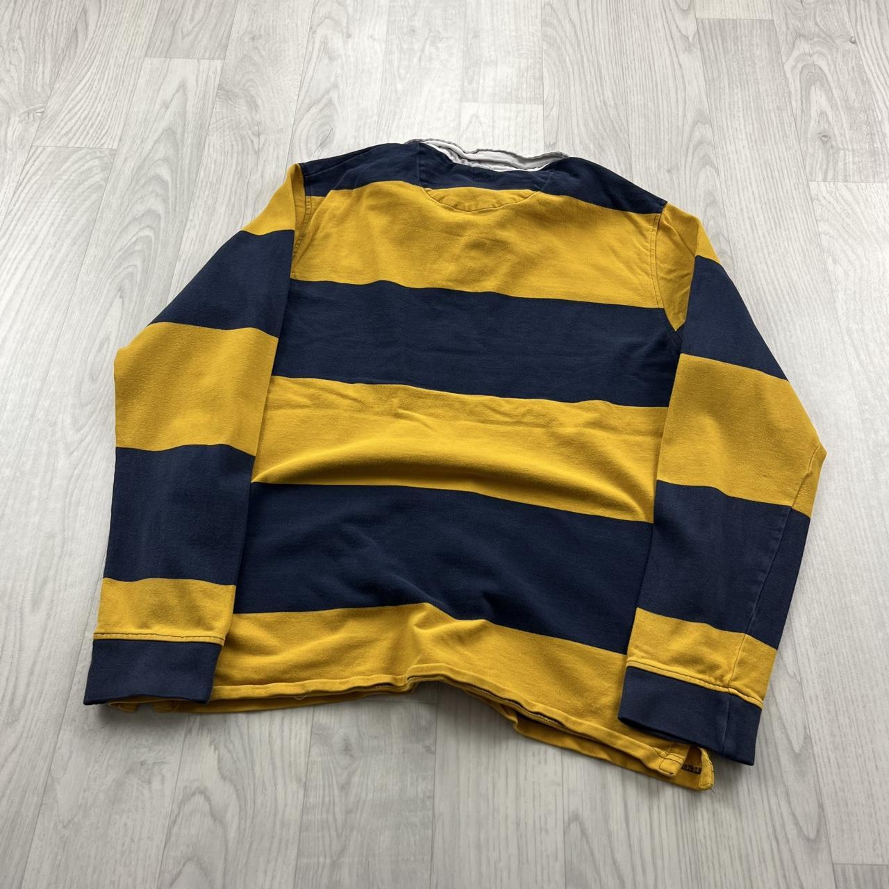 VINTAGE Y2K STRIPED LONG SLEEVE RUGBY POLO SHIRT YELLOW NAVY