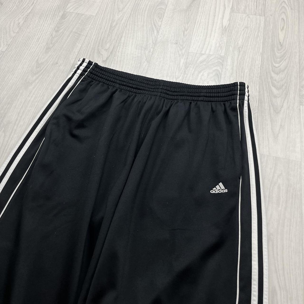 VINTAGE Y2K ADIDAS SIDE STRIPE TECHNICAL BAGGY TRACKSUIT BOTTOMS BLACK WHITE (2XL)