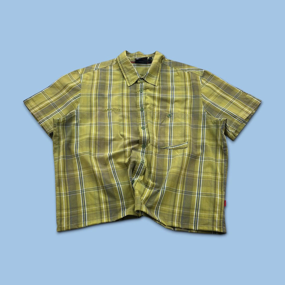 VINTAGE 00s MAMMUT CHECKERED CROPPED SHORT SLEEVE BUTTON UP SHIRT KHAKI