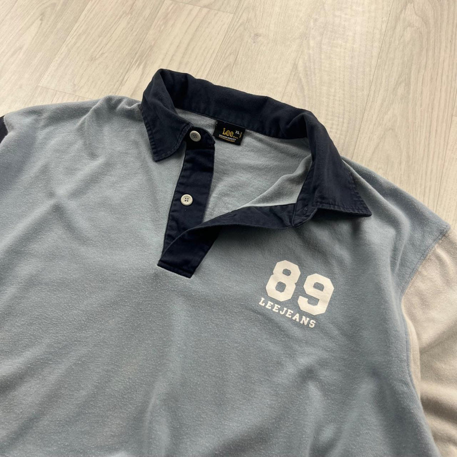 VINTAGE Y2K LEE STRIPED LONG SLEEVE RUGBY POLO SHIRT BLUE WHITE