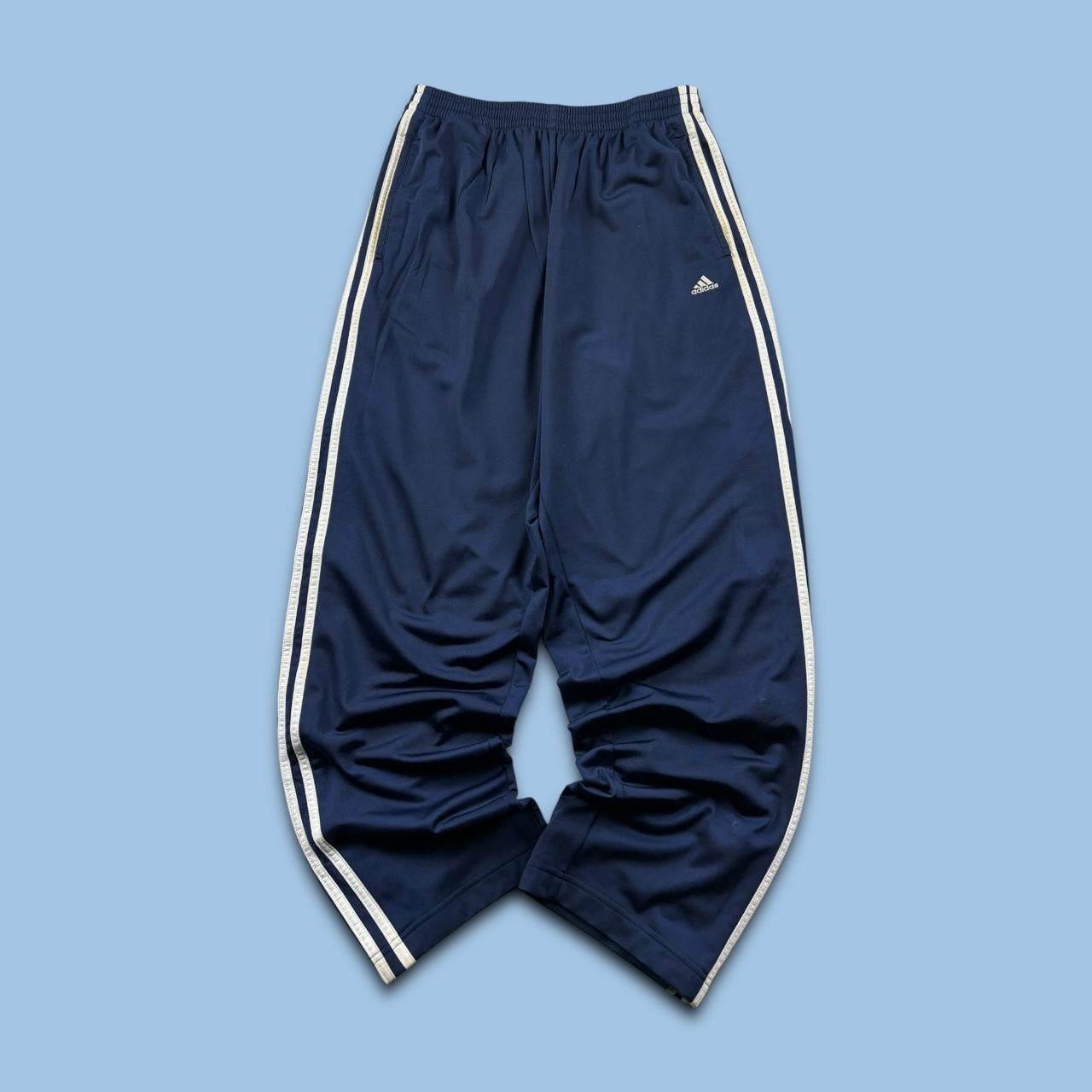 VINTAGE Y2K ADIDAS POPPER BAGGY TRACKSUIT BOTTOMS NAVY