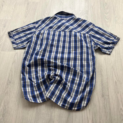 VINTAGE Y2K BERGHAUS CHECKERED SHORT SLEEVE SHIRT BLUE
