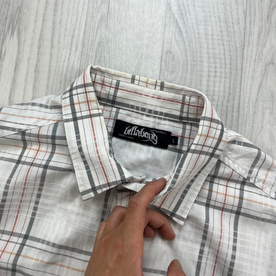 VINTAGE 00s BILLABONG GINGHAM CHECKERED SHORT SLEEVE BUTTON UP SHIRT WHITE