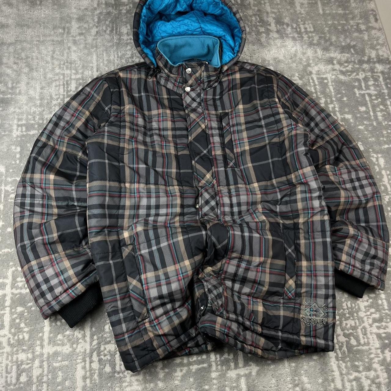 VINTAGE Y2K QUIKSILVER PLAID CHECKERED HOODED SKI JACKET BROWN