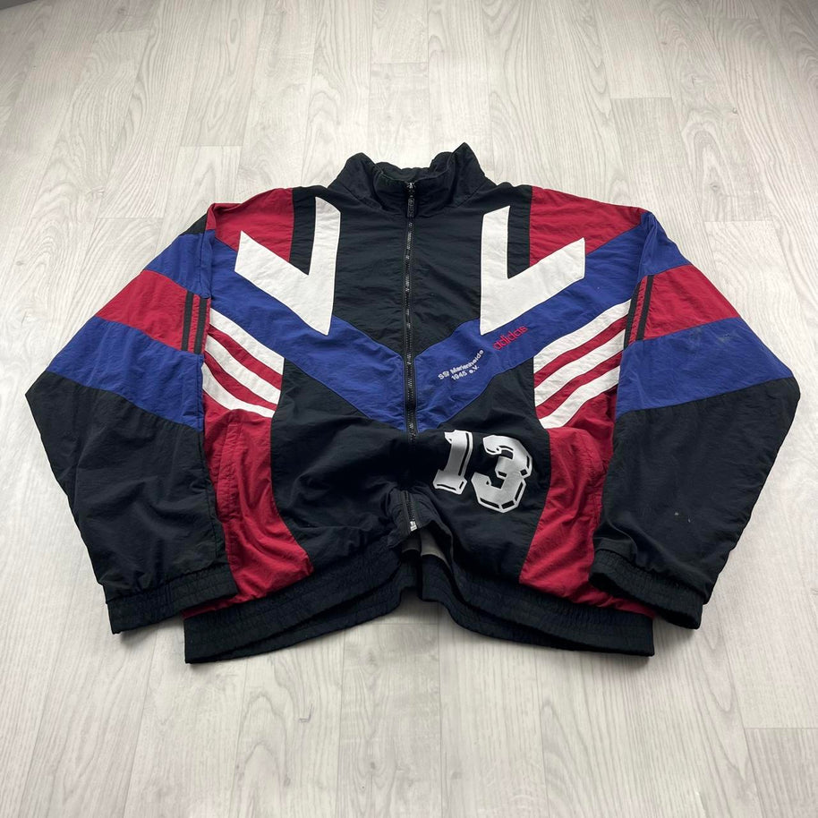 VINTAGE 90s ADIDAS PANELLED WINDBREAKER JACKET BLACK