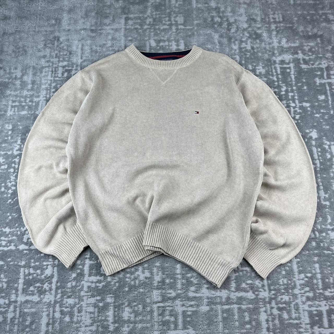 VINTAGE Y2K TOMMY HILFIGER CHUNKY ESSENTIAL KNITTED JUMPER BEIGE