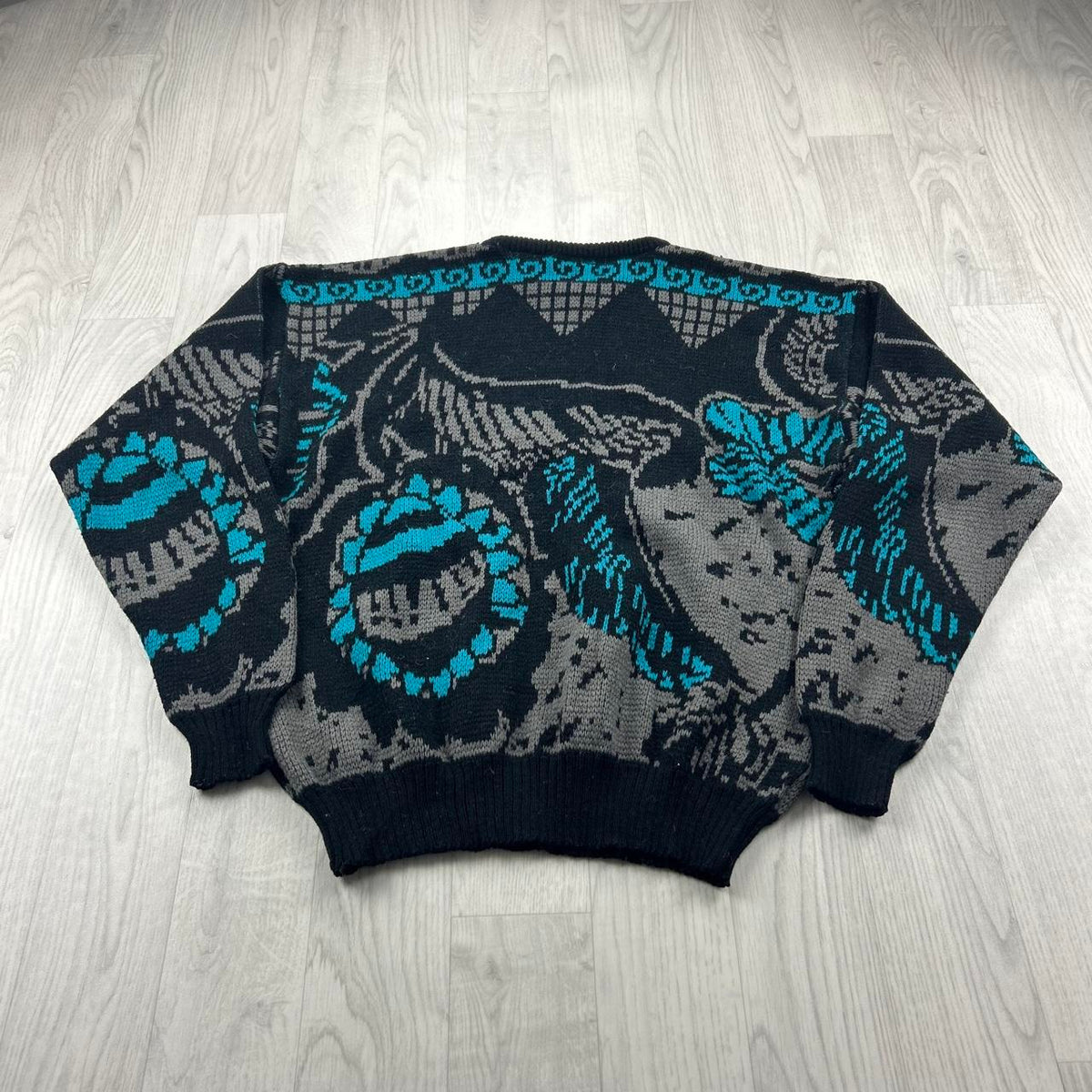 VINTAGE 90s FUNKY PATTERN KNITTED JUMPER BLACK / GREY