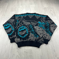 VINTAGE 90s FUNKY PATTERN KNITTED JUMPER BLACK / GREY