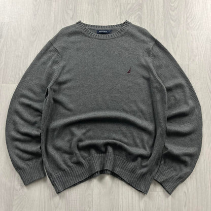 VINTAGE Y2K NAUTICA KNITTED JUMPER GREY