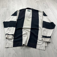 VINTAGE Y2K ADIDAS EQUIPMENT STRIPED LONG SLEEVE RUGBY POLO SHIRT BLACK / WHITE