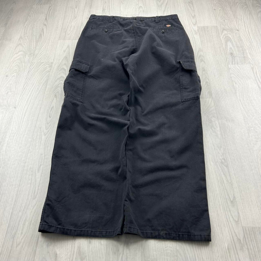 VINTAGE Y2K DICKIES 874 WIDE LEG CARGO TROUSERS BLACK