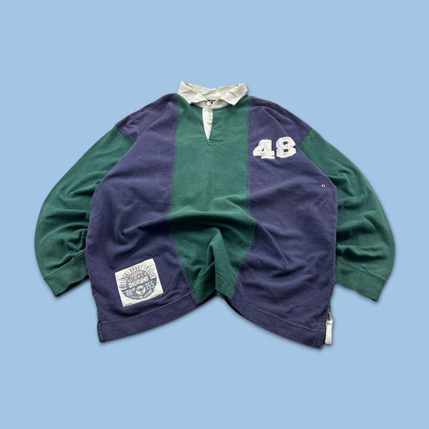 VINTAGE Y2K GAP STRIPED LONG SLEEVE RUGBY POLO SHIRT GREEN / PURPLE