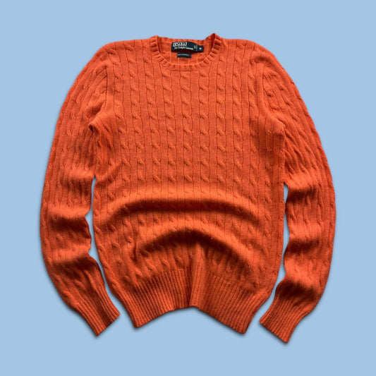 VINTAGE Y2K POLO RALPH LAUREN CHUNKY CASHMERE CABLE KNITTED JUMPER ORANGE