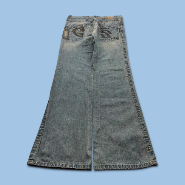 VINTAGE Y2K LITTLE BIG BOOTCUT EMBROIDERED JEANS BLUE