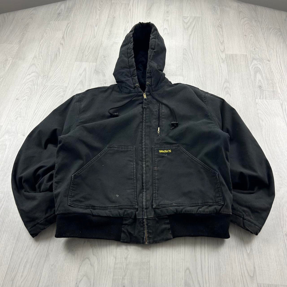 VINTAGE Y2K WALLS ACTIVE HOODED WORKWEAR BOMBER JACKET BLACK