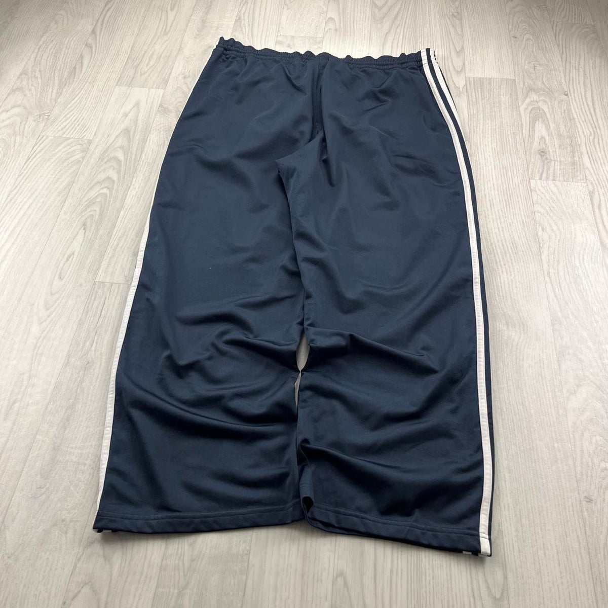 VINTAGE Y2K ADIDAS SIDE STRIPE WIDE LEG TRACKSUIT BOTTOMS NAVY