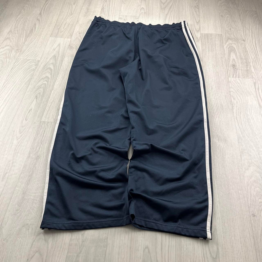 VINTAGE Y2K ADIDAS SIDE STRIPE WIDE LEG TRACKSUIT BOTTOMS NAVY