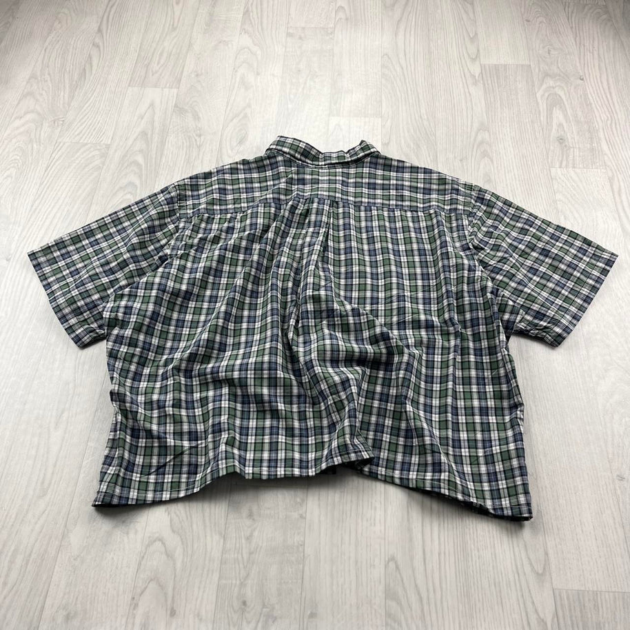VINTAGE 00s RALPH LAUREN CHECKERED CROPPED SHORT SLEEVE BUTTON UP SHIRT GREEN