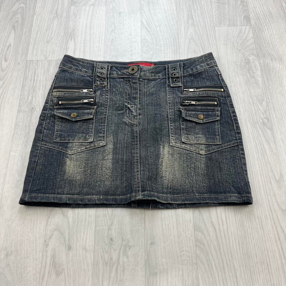 VINTAGE Y2K LOW RISE UTILITY DENIM MINI SKIRT BLUE WASH