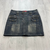 VINTAGE Y2K LOW RISE UTILITY DENIM MINI SKIRT BLUE WASH