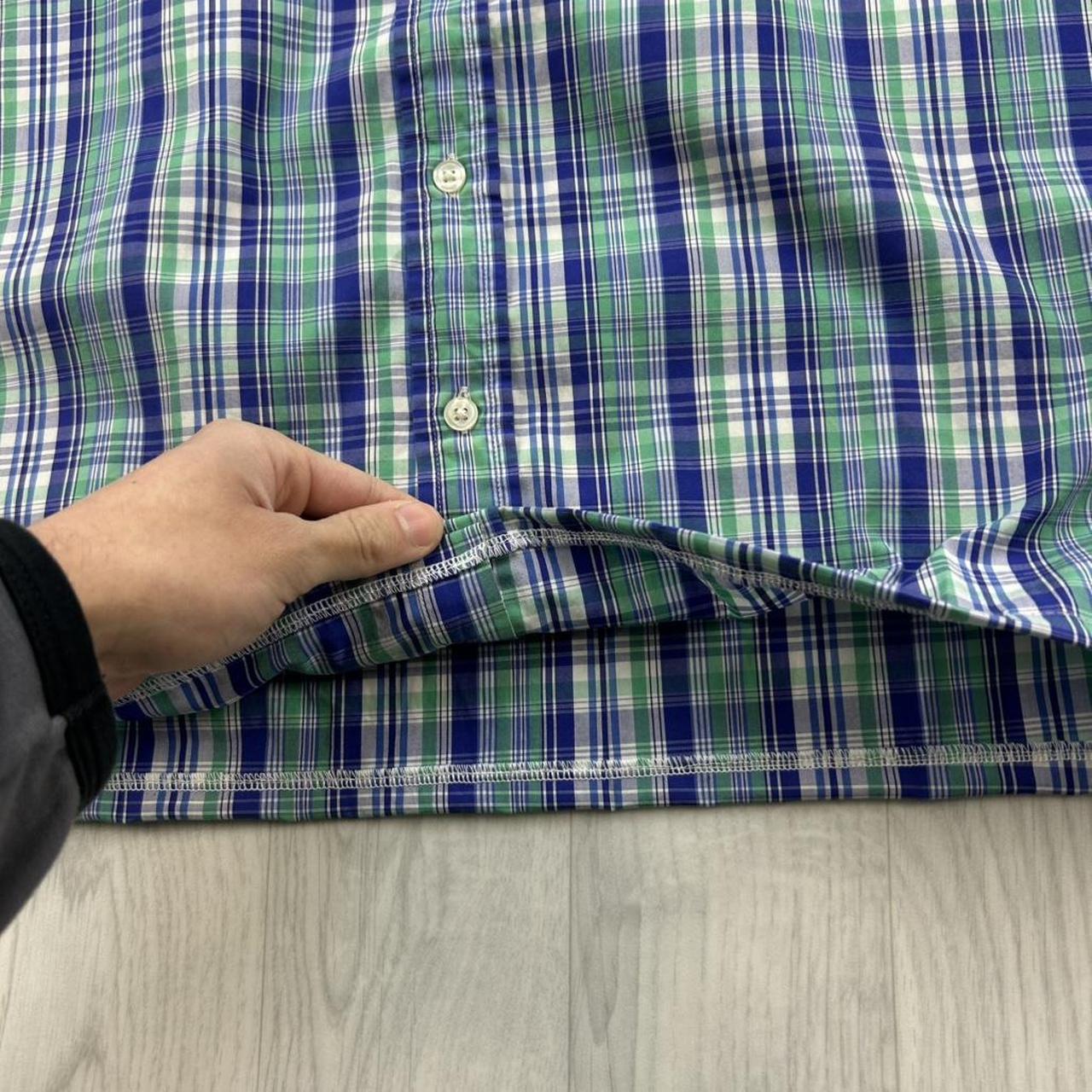 VINTAGE 00s GANT CHECKERED CROPPED SHORT SLEEVE BUTTON UP SHIRT GREEN / BLUE