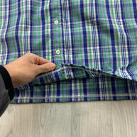 VINTAGE 00s GANT CHECKERED CROPPED SHORT SLEEVE BUTTON UP SHIRT GREEN / BLUE
