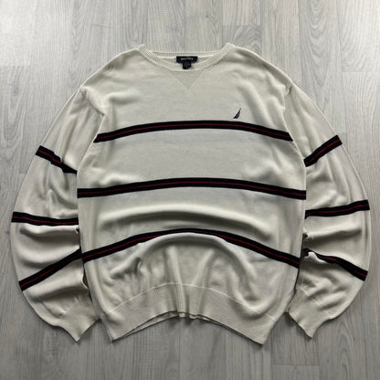 VINTAGE Y2K NAUTICA STRIPED KNITTED JUMPER CREAM