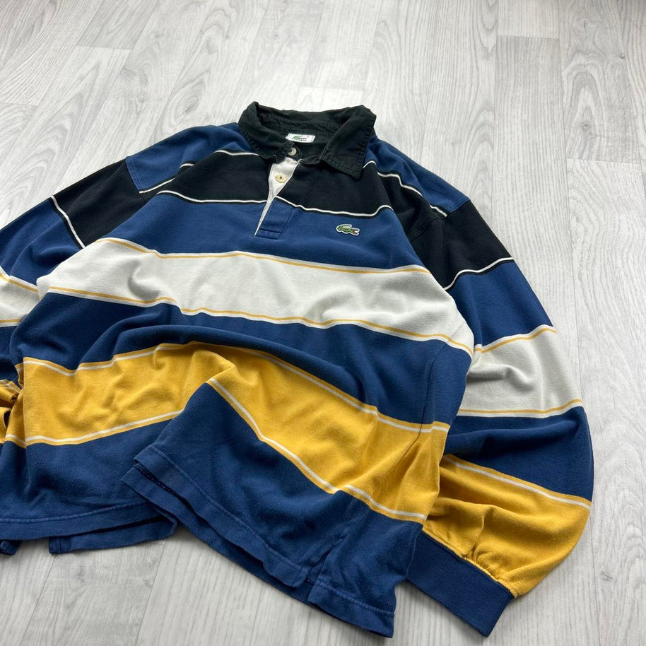 VINTAGE Y2K LACOSTE STRIPED LONG SLEEVE RUGBY POLO SHIRT BLUE / YELLOW