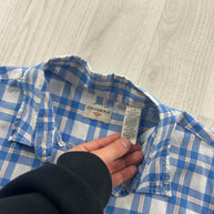 VINTAGE 00s DOCKERS CHECKERED CROPPED SHORT SLEEVE BUTTON UP SHIRT BLUE