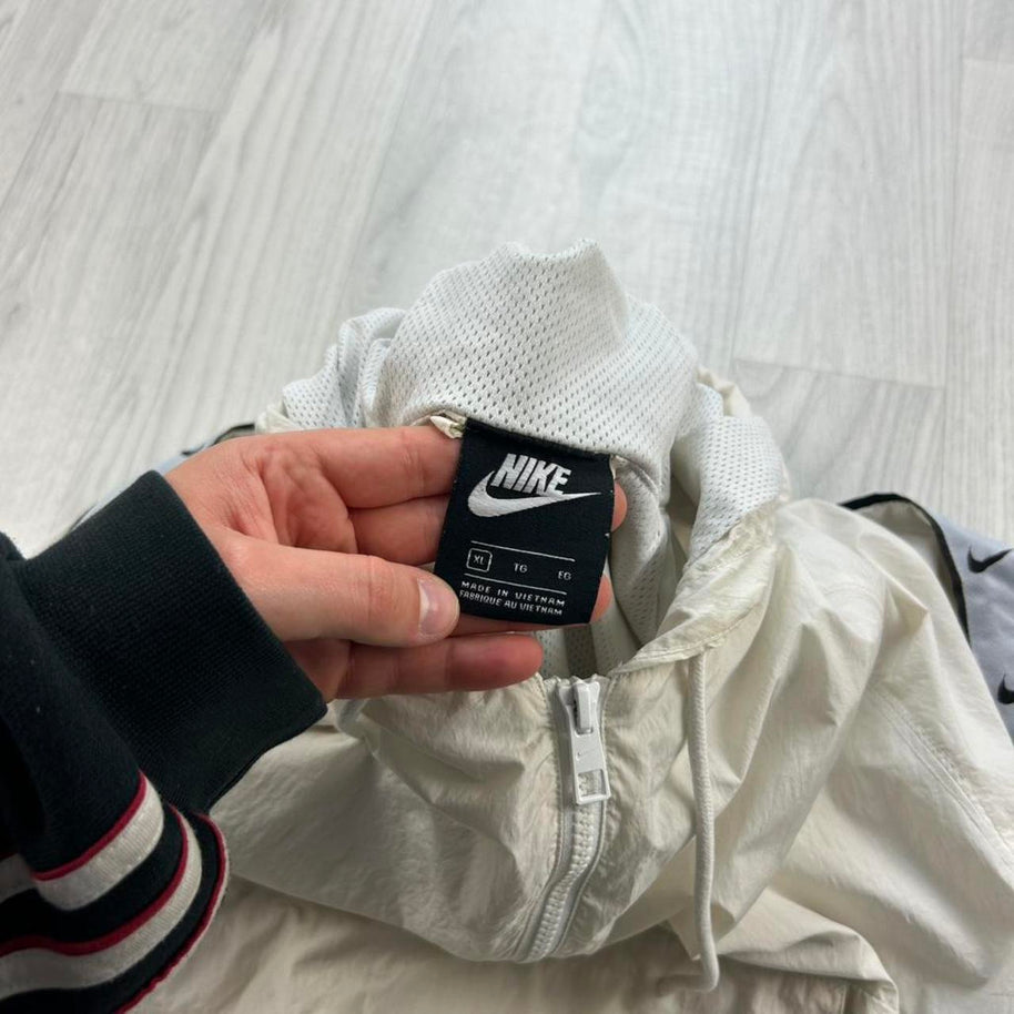 VINTAGE Y2K NIKE SWOOSH QUARTER ZIP WINDBREAKER JACKET WHITE