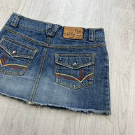 VINTAGE Y2K HANG TEN DENIM EMBROIDERED MINI SKIRT BLUE