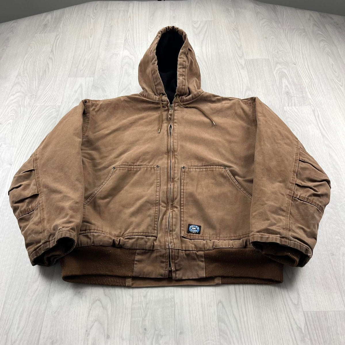 VINTAGE Y2K KEY FLEECE LINED HOODED WORKWEAR BOMBER JACKET BROWN