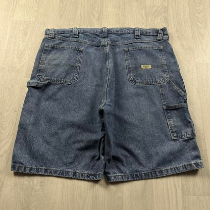 VINTAGE 00s WRANGLER BAGGY LOOSE CARPENTER JORTS BLUE