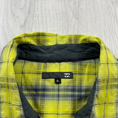 VINTAGE Y2K BILLABONG SHORT SLEEVE CHECK SHIRT YELLOW BLACK (L)