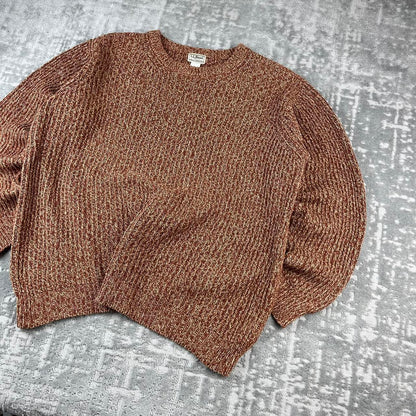 VINTAGE Y2K L L BEAN CHUNKY RIBBED ESSENTIAL KNITTED JUMPER BURNT ORANGE