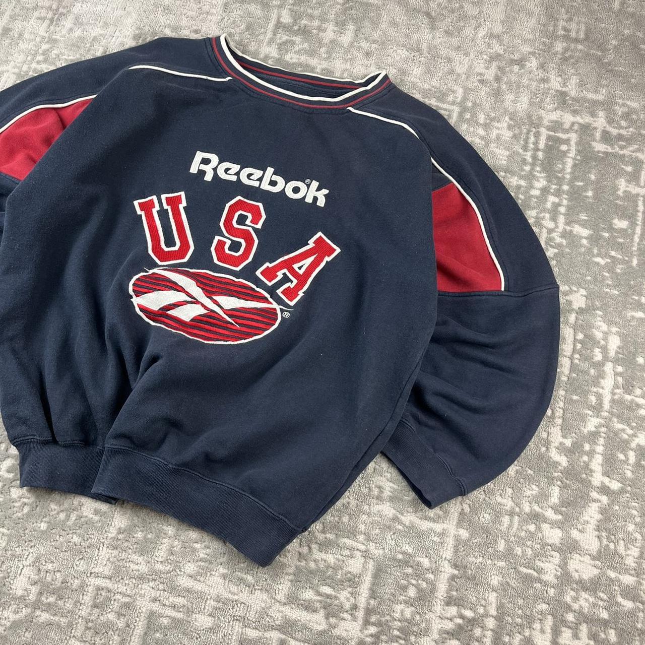 VINTAGE 90s REEBOK USA BIG LOGO BOXY SPORTY SWEATSHIRT NAVY