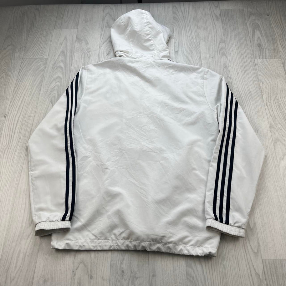 VINTAGE Y2K ADIDAS REAL MADRID HOODED WINDBREAKER JACKET WHITE