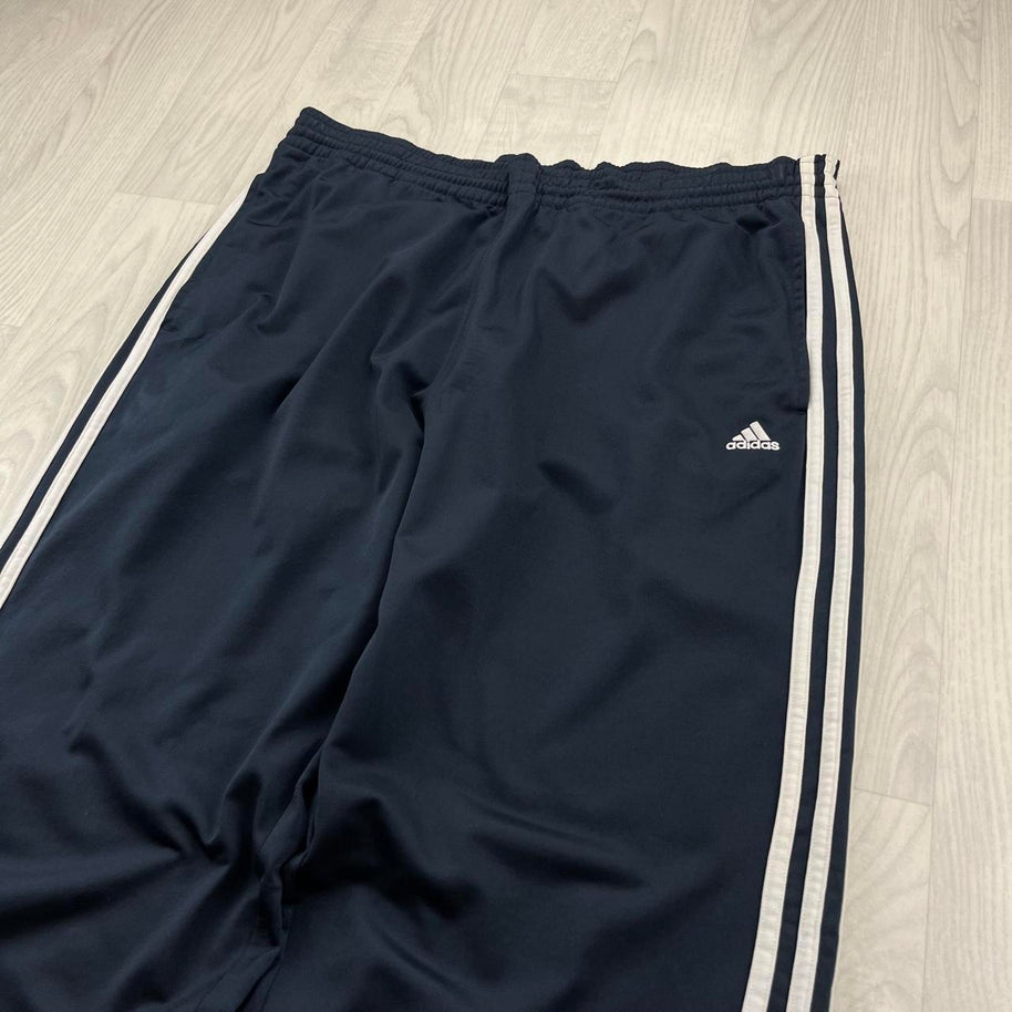 VINTAGE Y2K ADIDAS SIDE STRIPE WIDE LEG TRACKSUIT BOTTOMS NAVY