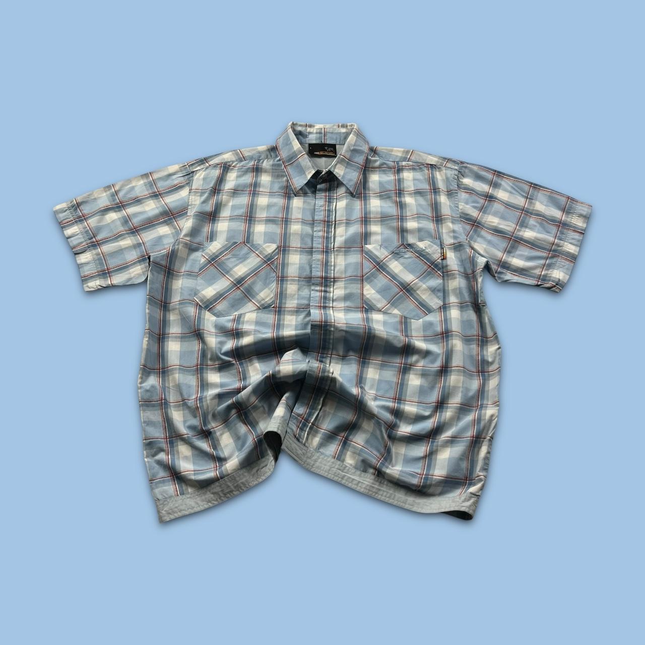 VINTAGE Y2K ANIMAL CHECKERED SHORT SLEEVE SHIRT BLUE